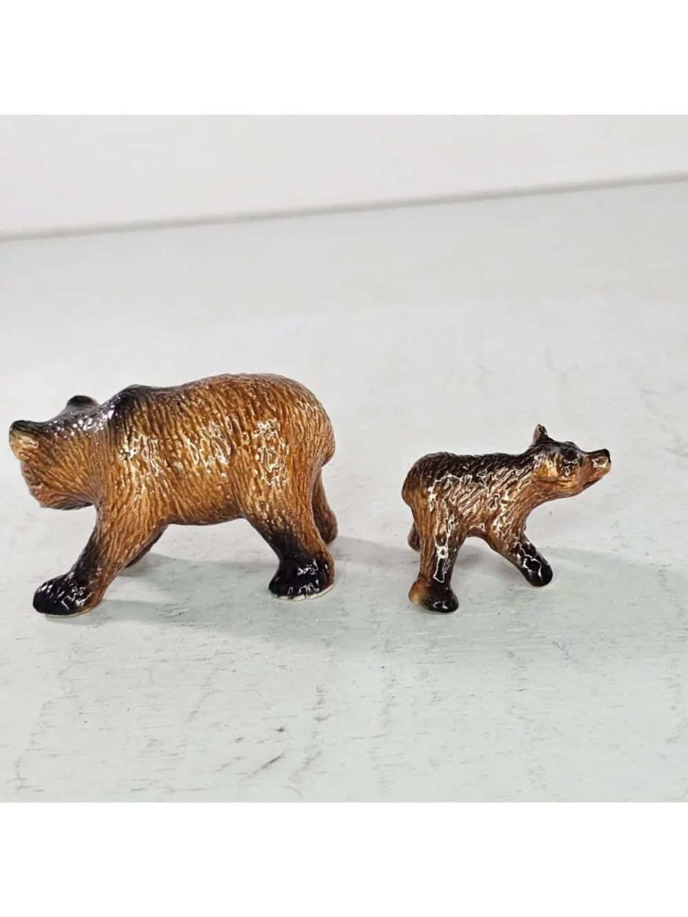 Klima Porcelain Brown Bear Mama Baby On Back Miniature Figurine Collectible